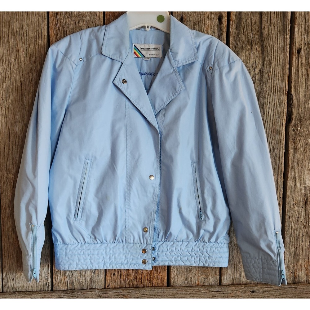 Vintage Baby Blue Members Only Bomber Jacket‎ By Europe Craft Size 5/6